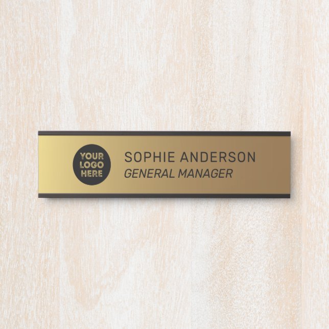 Elegant Gold Custom Logo Name Job Title Door Sign (Front)