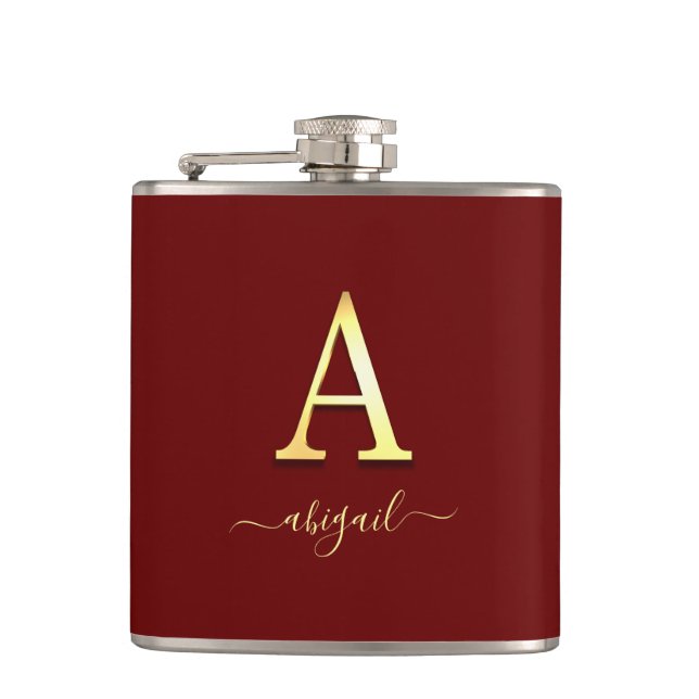Elegant Gold Custom Monogram A Name Hip Flask (Front)