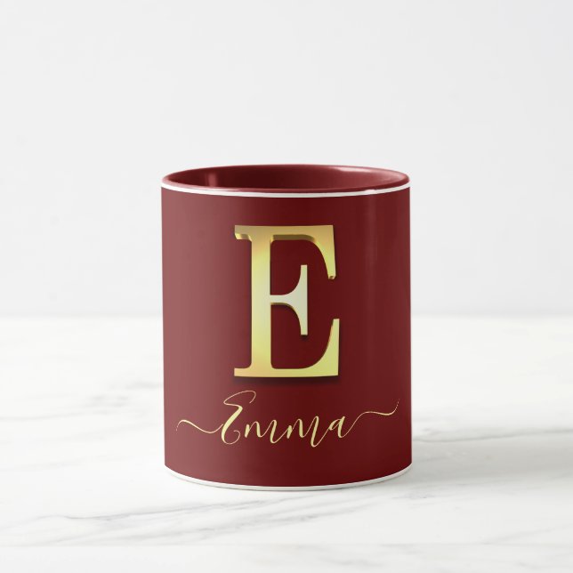 Elegant Gold Custom Monogram E Name Mug (Center)