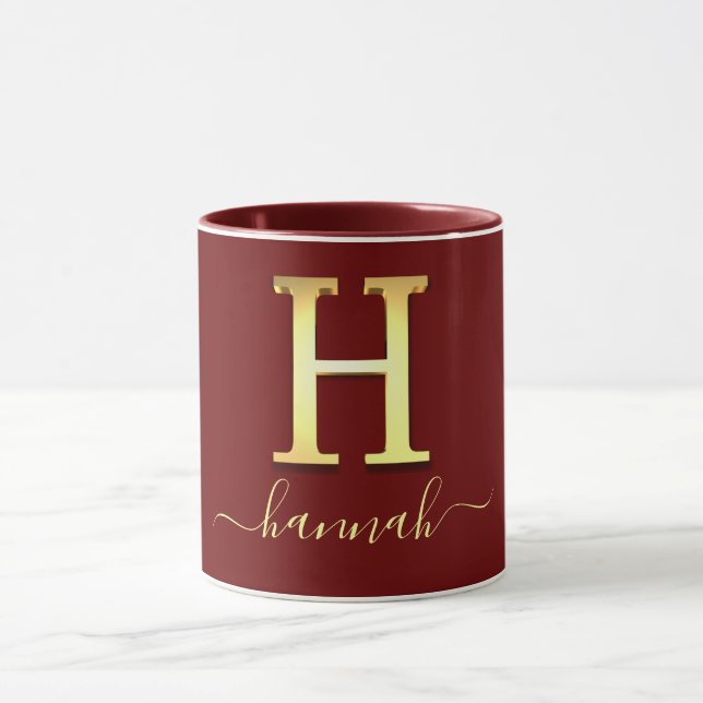 Elegant Gold Custom Monogram H Name Mug (Center)
