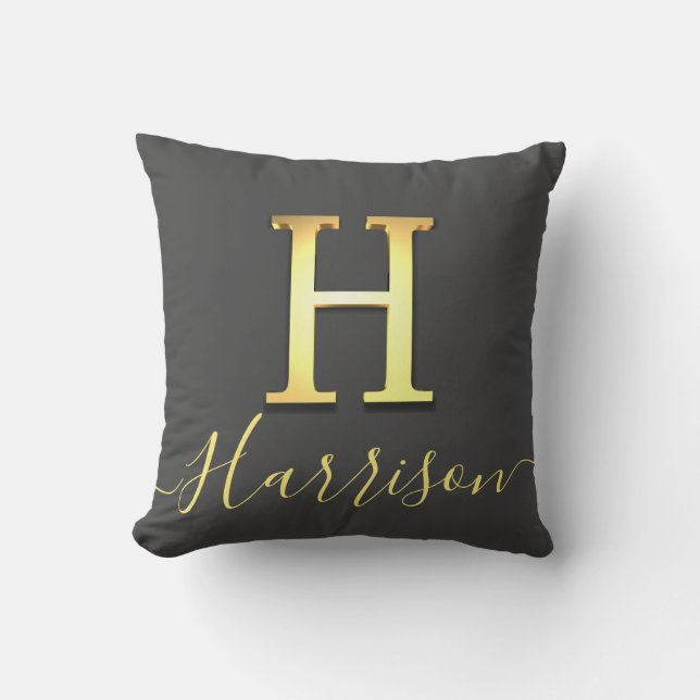 Elegant Gold Custom Monogram H Name Throw Pillow (Front)