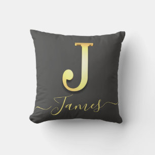 Elegant Gold Custom Monogram J Name Throw Pillow
