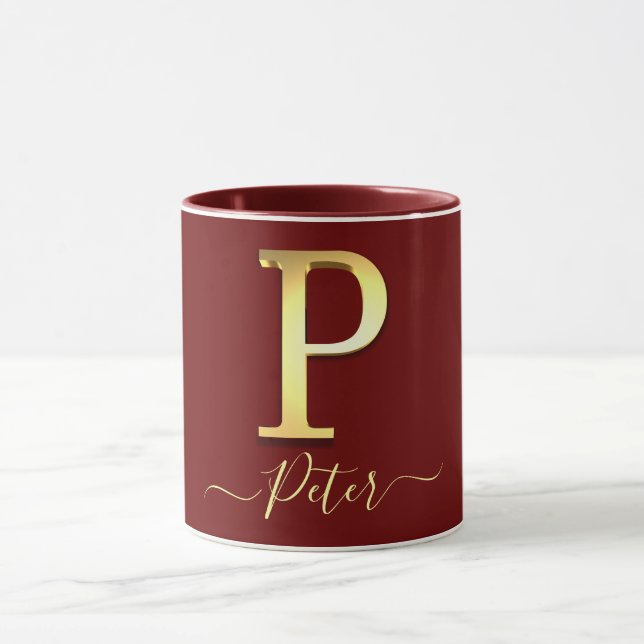 Elegant Gold Custom Monogram P Name Mug (Center)