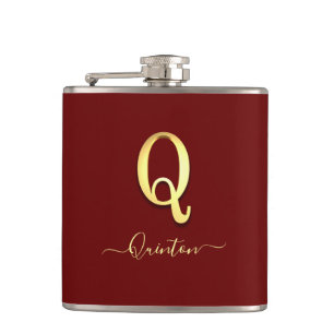 Elegant Gold Custom Monogram Q Name Flask