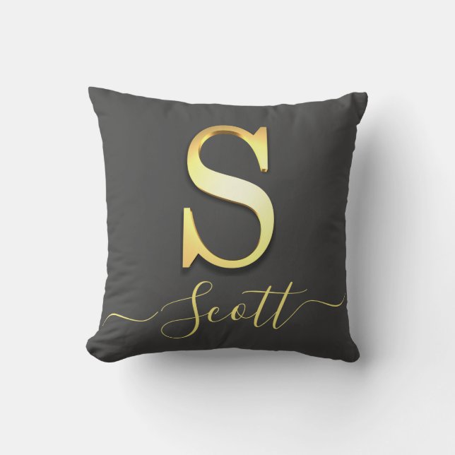 Elegant Gold Custom Monogram S Name Throw Pillow (Front)
