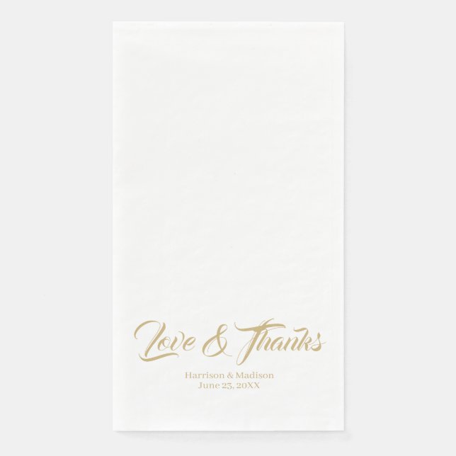 Elegant gold custom script Love & Thanks wedding Napkin (Front)