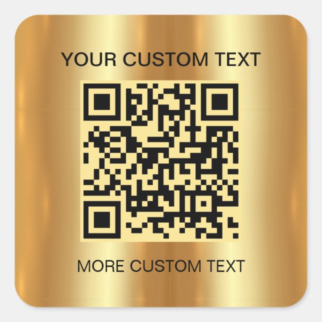 Elegant Gold Custom Template  Scannable QR Code Square Sticker (Front)
