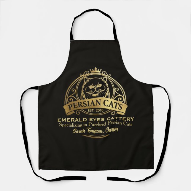Elegant Gold Customisable Persian Cattery Owner  Apron (Front)