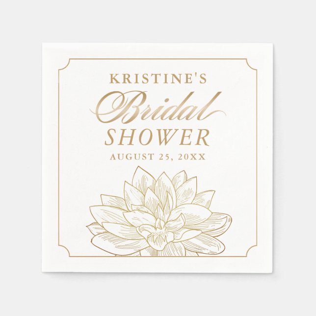 Elegant Gold Dahlia Floral Bridal Shower Napkin (Front)