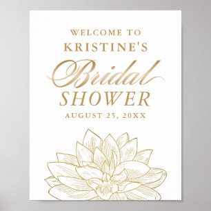 Elegant Gold Dahlia Floral Bridal Shower Welcome Poster