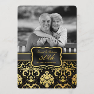 Elegant Gold Damask 50th Wedding Anniversary Invitation