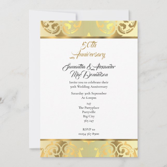Elegant Gold damask 50th wedding anniversary Invitation (Front)