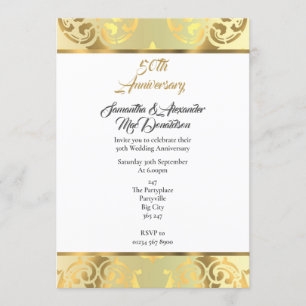 Elegant Gold damask 50th wedding anniversary Invitation