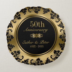 Elegant Gold Damask 50th Wedding Anniversary Round Cushion