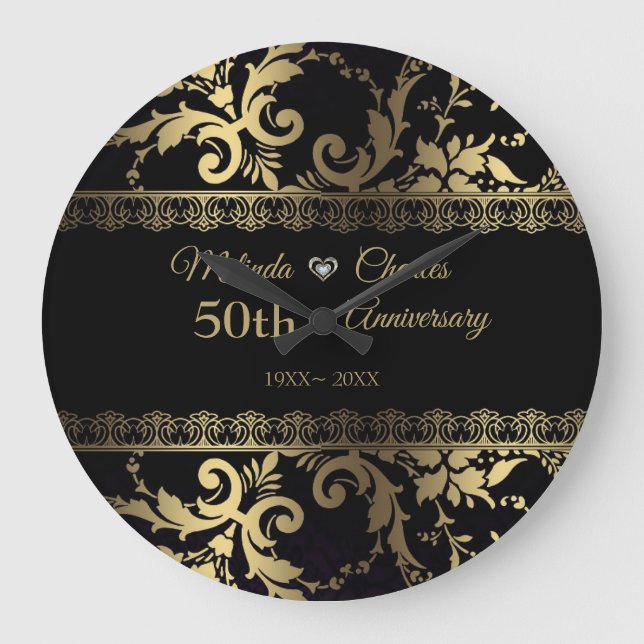 Elegant Gold Damask And Lace Large Clock (Front)