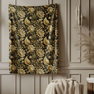 Elegant Gold Damask Blanket in Baroque Black Style