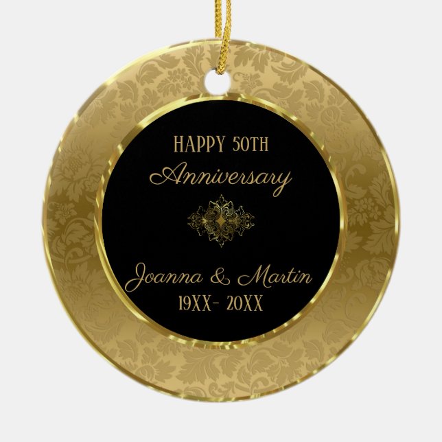 Elegant Gold Damask Ceramic Tree Decoration (Front)