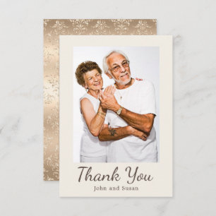 Elegant Gold Damask Cream Wedding Anniversary   Thank You Card