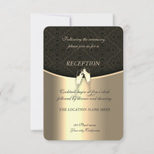 Elegant Gold,Damask,Glasses Wine Wedding Reception Invitation