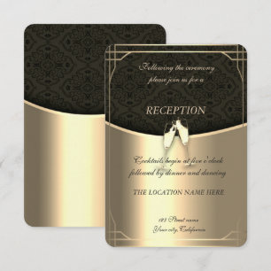 Elegant Gold,Damask,Glasses Wine Wedding Reception Invitation