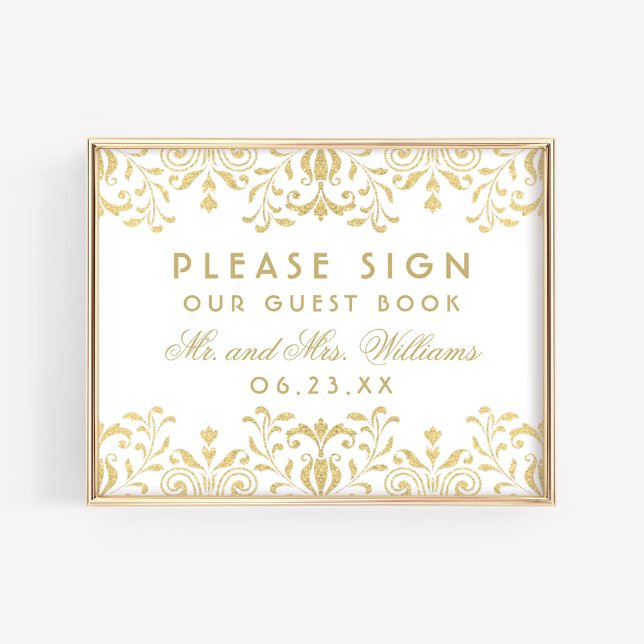 Elegant Gold Damask Guest Book Wedding Sign (Creator Uploaded)