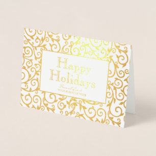 Elegant Gold Damask Holiday Corporate Business Foil Card