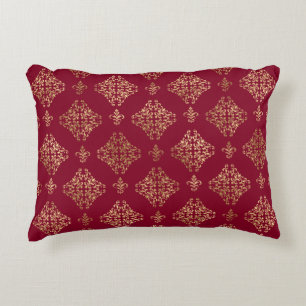 Elegant Gold Damask On Burgundy Decorative Cushion