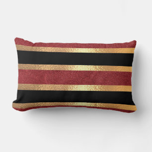 Elegant Gold Damask On Burgundy Lumbar Cushion