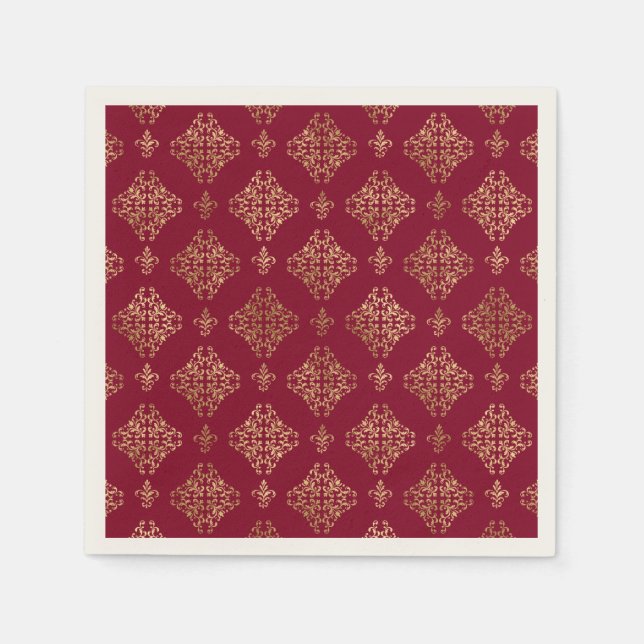 Elegant Gold Damask On Burgundy  Paper Napkin (Front)