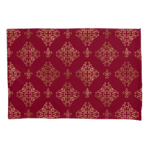 Elegant Gold Damask On Burgundy Pillowcase