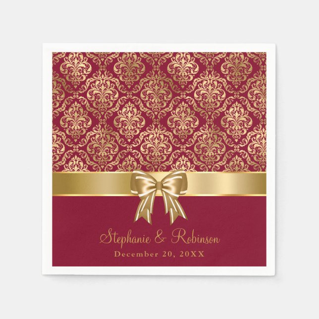 Elegant Gold Damask On Burgundy Wedding  Napkin (Front)