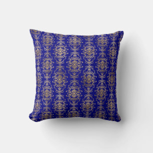 Elegant Gold Damask On Navy Blue Throw Pillow