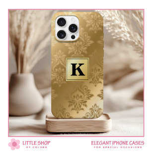Elegant Gold Damask Pattern Monogram iPhone 15 Case