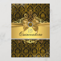 Elegant Gold Damask Quinceanera Invite