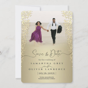 Elegant Gold Damask Save the Date Card