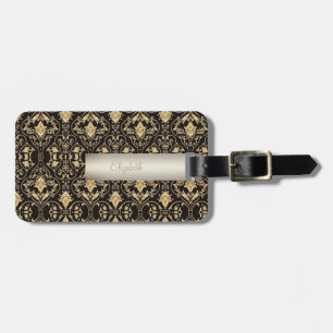Elegant Gold Damask, Swirls - Personalised Luggage Tag