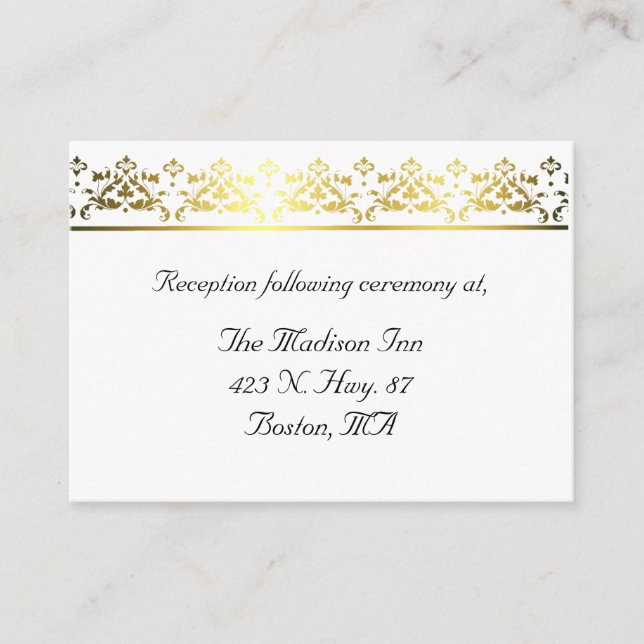 Elegant gold Damask Wedding enclosure cards (Front)