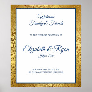 Elegant Gold Damask Wedding Welcome Poster