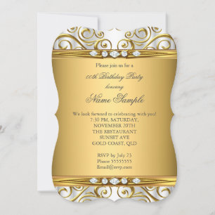 Elegant Gold Damask White Diamond Birthday Party Invitation