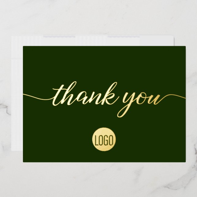 Elegant Gold dark green Business Thank you   Foil Holiday Card (Envelope)