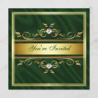 Elegant Gold Dark Green Silk/Satin Invitation Temp