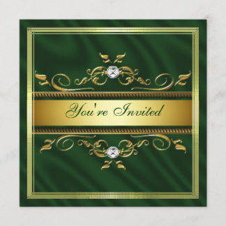 Elegant Gold Dark Green Silk/Satin Invitation Temp