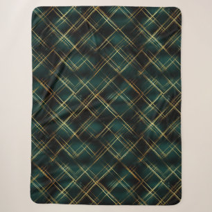 Elegant Gold & Dark Green Tartan Plaid Christmas Sherpa Blanket