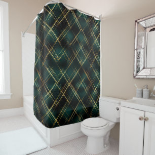 Elegant Gold & Dark Green Tartan Plaid Christmas Shower Curtain
