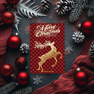 Elegant Gold Dashing Reindeer Merry Christmas Foil Holiday Card