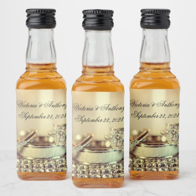 Elegant Gold  Date Name Script Wedding  Liquor Bottle Label (Bottles)