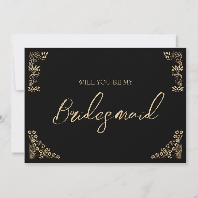 Elegant gold deco bridesmaid proposal invitation (Front)