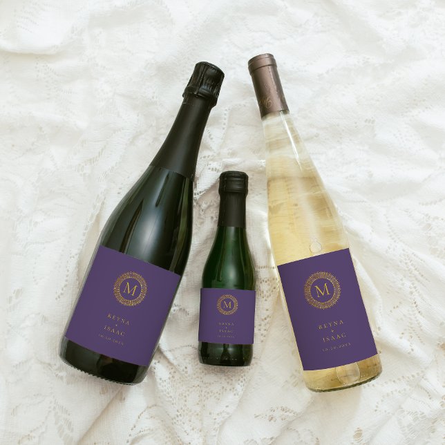 Elegant Gold Deco Wreath Monogram Wine Label (Creator Uploaded)