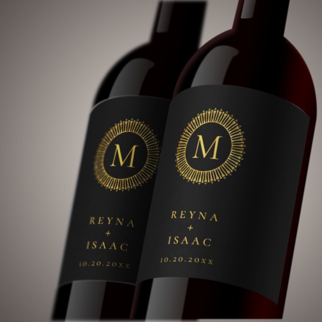 Elegant Gold Deco Wreath Monogram Wine Label (Creator Uploaded)