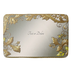 Elegant Gold Decorative Floral Bath Mat